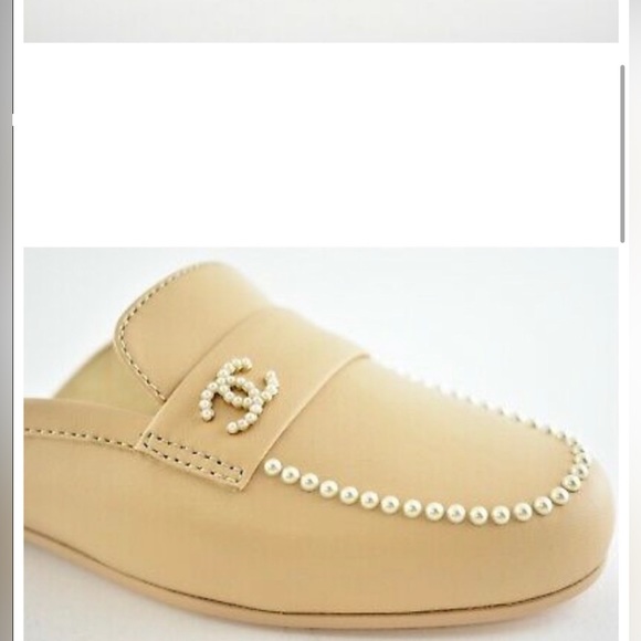 Brand New! Chanel 20P Beige Lambskin Pearl CC logo Backless slide Mule Loafer - Picture 6 of 8